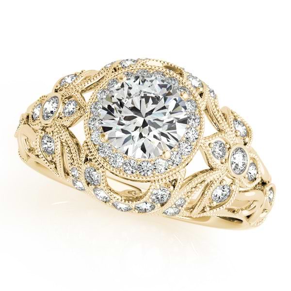 Edwardian Diamond Halo Engagement Ring Floral 18k Yellow Gold 1.18ct