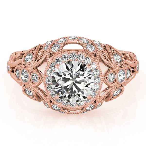 Edwardian Diamond Halo Engagement Ring Floral 14k Rose Gold 2.00ct