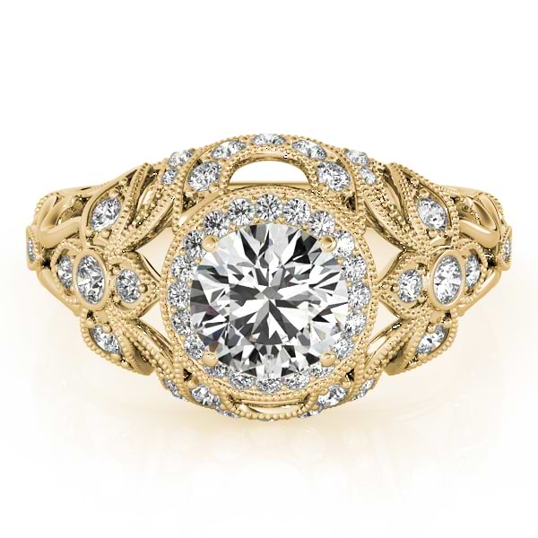 Edwardian Diamond Halo Engagement Ring Floral 18k Yellow Gold 2.00ct