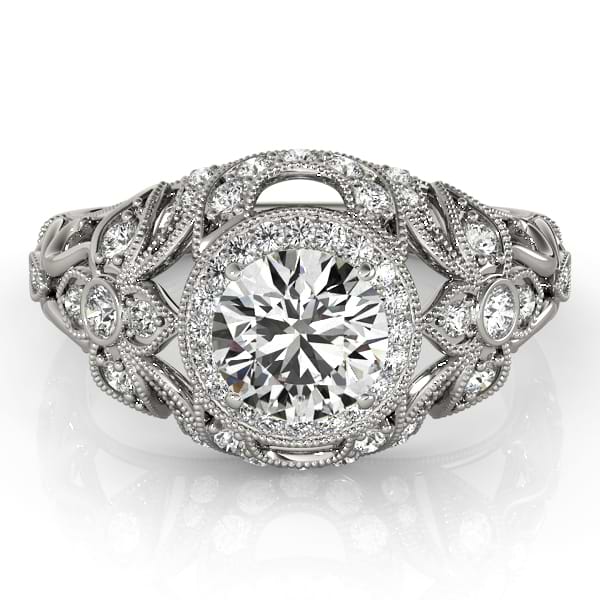 Edwardian Diamond Halo Engagement Ring Floral Palladium 2.00ct