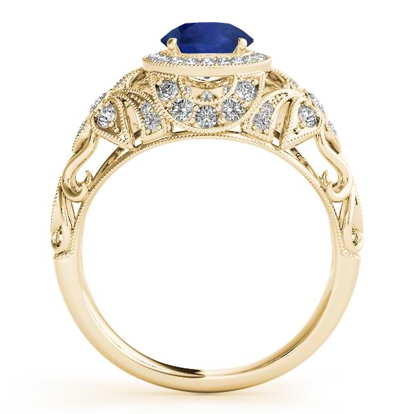 Edwardian Blue Sapphire & Diamond Halo Engagement Ring 18k Y Gold (1.18ct)