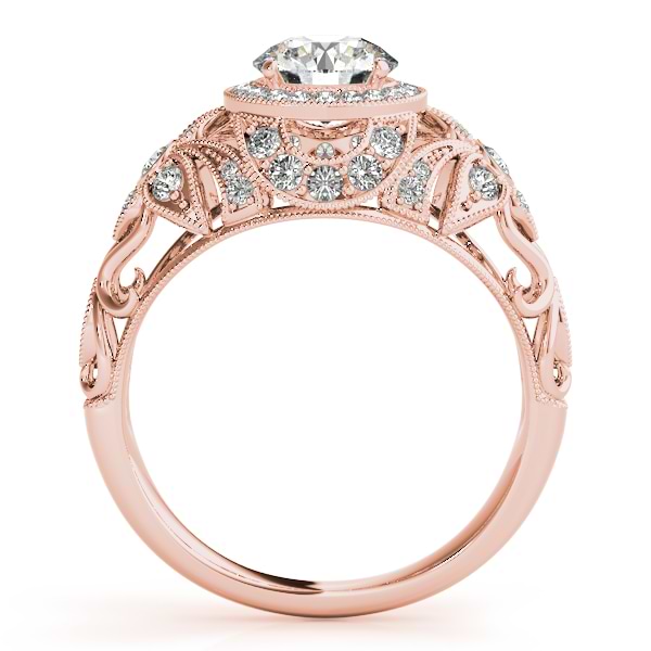 Edwardian Diamond Halo Engagement Ring Floral 14k Rose Gold (0.38ct)