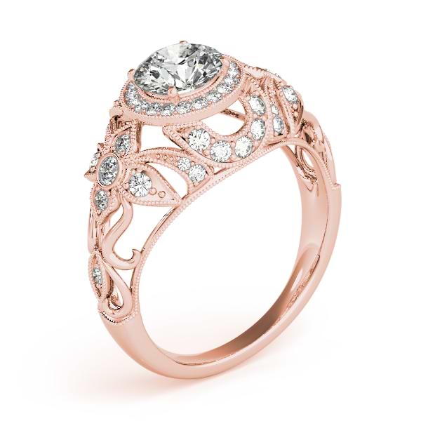 Edwardian Diamond Halo Engagement Ring Floral 14k Rose Gold (0.38ct)