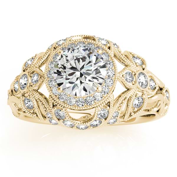 Edwardian Diamond Halo Engagement Ring Floral 18k Yellow Gold (0.38ct)