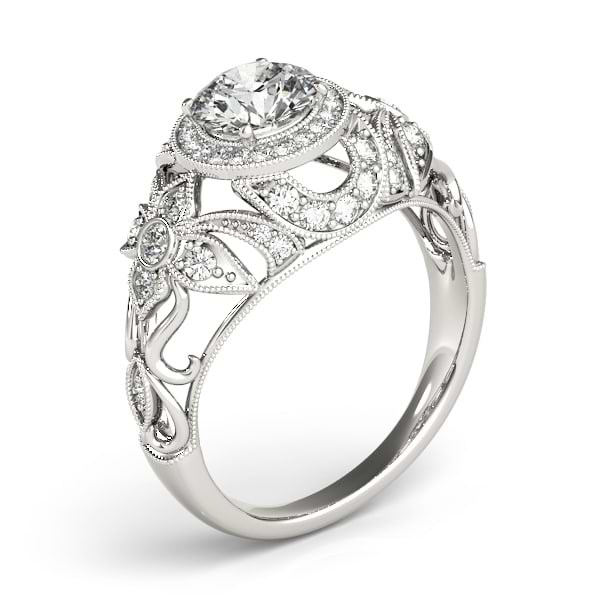 Edwardian Diamond Halo Engagement Ring Floral Palladium (0.38ct)