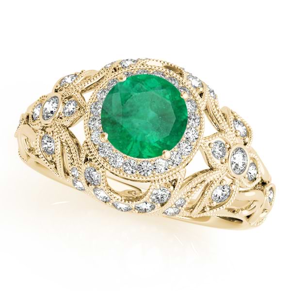 Edwardian Emerald & Diamond Halo Engagement Ring 14k Y Gold (1.18ct)