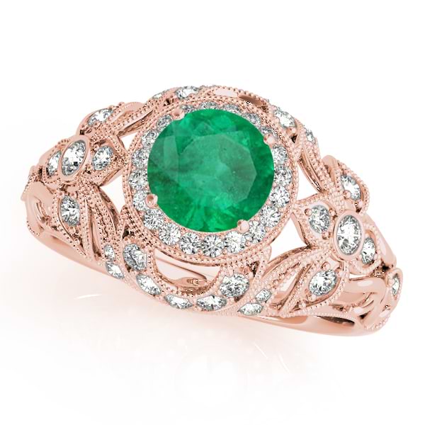 Edwardian Emerald & Diamond Halo Engagement Ring 18k R Gold (1.18ct)