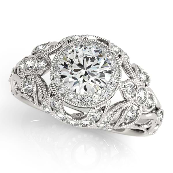 Edwardian Diamond Halo Engagement Ring Floral Platinum 1.18ct
