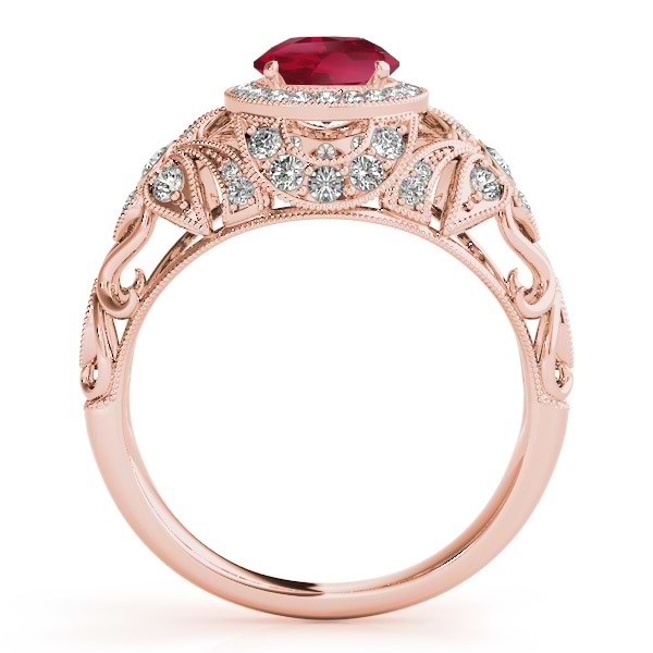 Edwardian Ruby & Diamond Halo Engagement Ring 18k R Gold (1.18ct)