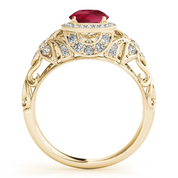 Edwardian Ruby & Diamond Halo Engagement Ring 18k Y Gold (1.18ct)