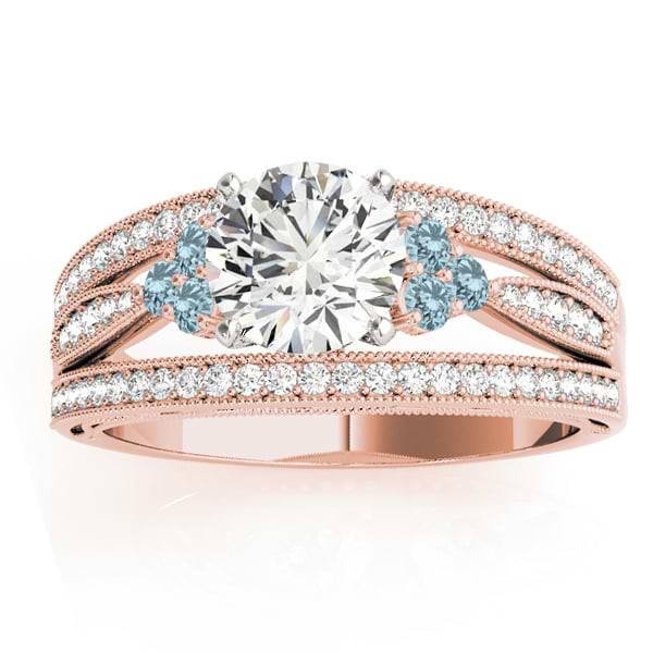 Diamond & Aquamarine Three Row Engagement Ring 18k Rose Gold (0.42)