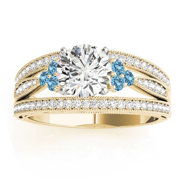 Diamond & Blue Topaz Three Row Engagement Ring 18k Yellow Gold (0.42ct)