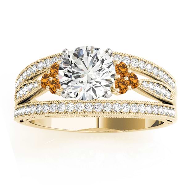 Diamond & Citrine Three Row Engagement Ring 14k Yellow Gold (0.42ct)