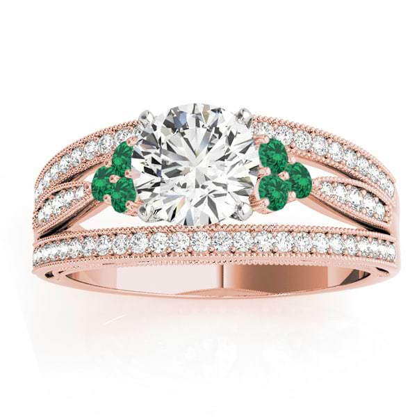 Diamond & Emerald Three Row Engagement Ring 18k Rose Gold (0.42)