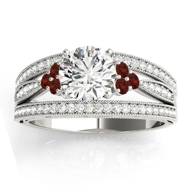 Diamond & Garnet Three Row Engagement Ring Setting Palladium (0.42ct)