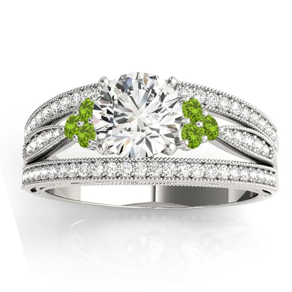 Diamond & Peridot Three Row Engagement Ring 18k White Gold (0.42ct)