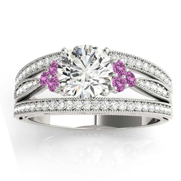 Diamond & Pink Sapphire Three Row Engagement Ring 18k White Gold (0.42ct)