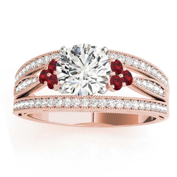 Diamond & Ruby Three Row Engagement Ring 18k Rose Gold (0.42)