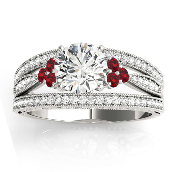 Diamond & Ruby Three Row Engagement Ring Palladium (0.42ct)