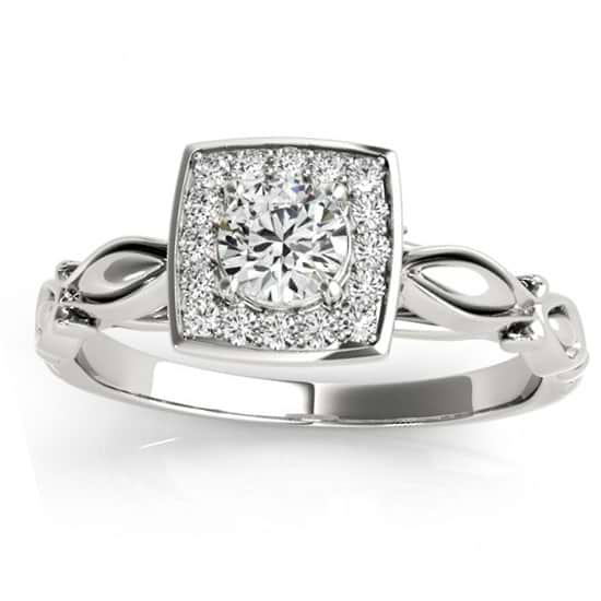 Artistic Square Halo Diamond Engagement Ring 14k White Gold (0.17ct)