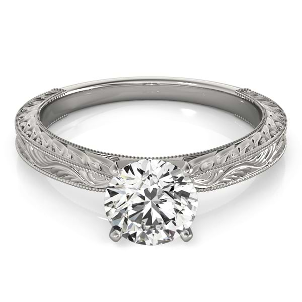 Floral Solitaire Engagement Ring 14k White Gold