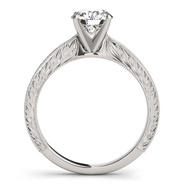 Floral Solitaire Engagement Ring 14k White Gold