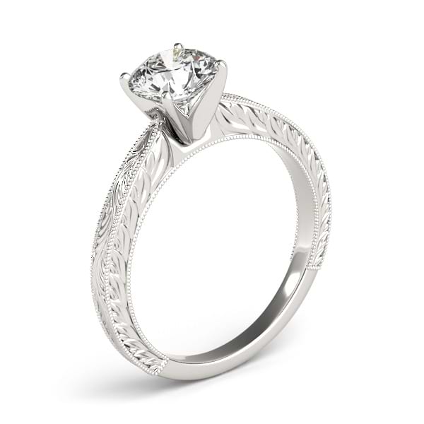 Floral Solitaire Engagement Ring 14k White Gold - NG4425