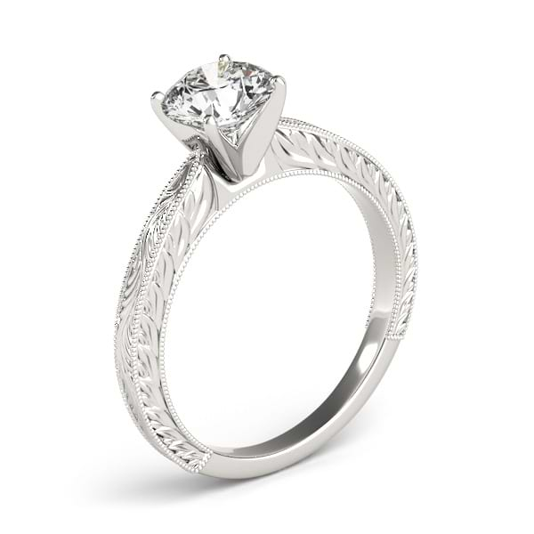 Floral Solitaire Engagement Ring 14k White Gold