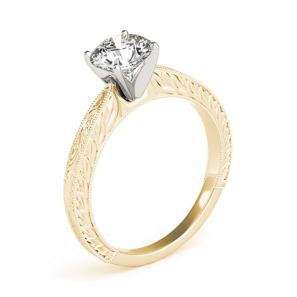 Floral Solitaire Engagement Ring 14k Yellow Gold