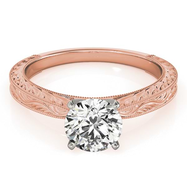 Floral Solitaire Engagement Ring 18k Rose Gold