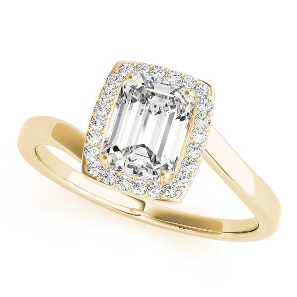 Emerald Bypass Halo Diamond Engagement Ring 18k Yellow Gold (1.13ct)