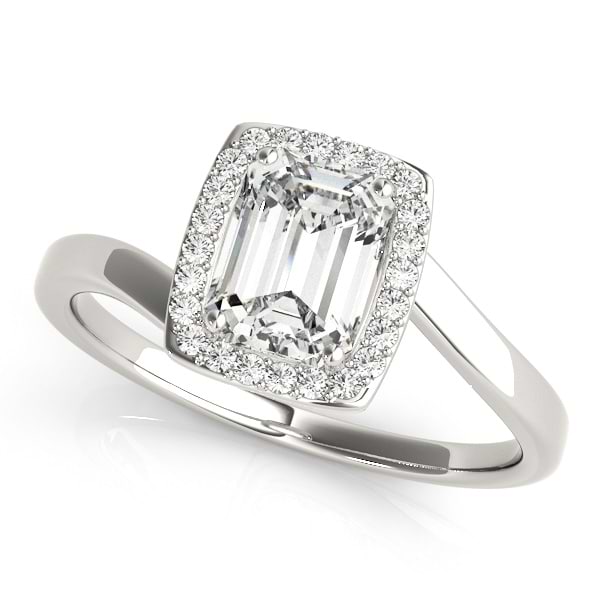 Emerald Bypass Halo Diamond Engagement Ring Platinum (1.13ct)