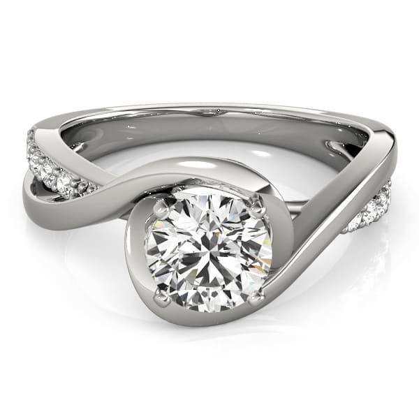 Solitaire  Bypass Diamond Engagement Ring 14k White Gold (0.13ct)