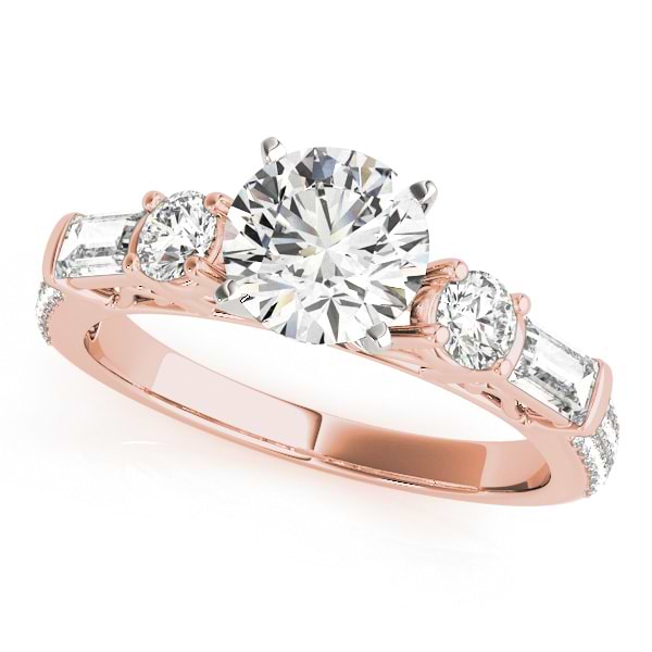 Round & Baguette Diamond Engagement Ring 14k Rose Gold (1.88ct)