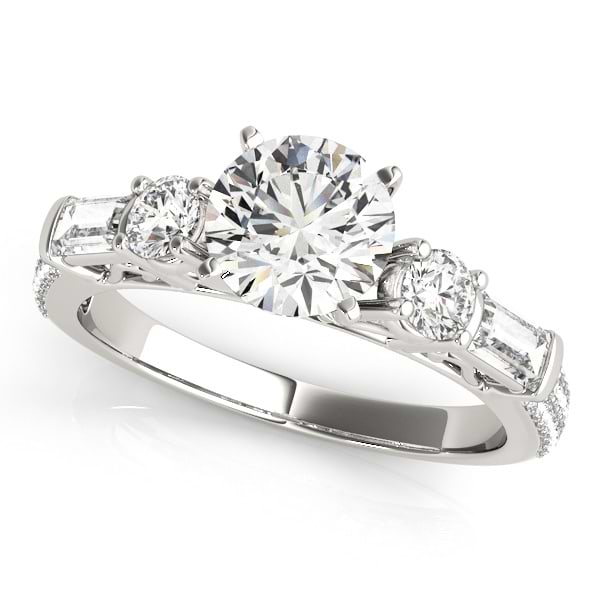 Round & Baguette Diamond Engagement Ring 14k White Gold (1.88ct)
