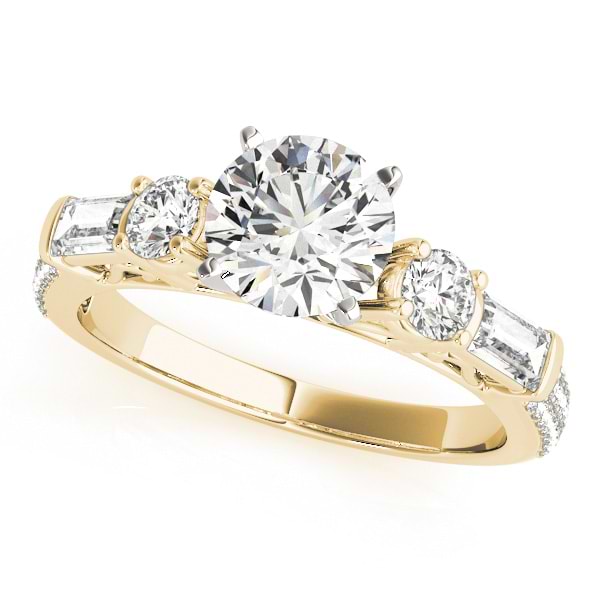 Round & Baguette Diamond Engagement Ring 18k Yellow Gold (1.88ct)