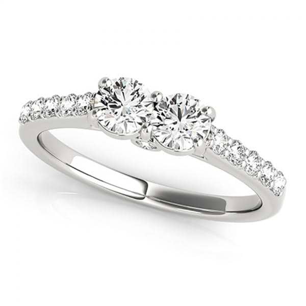 Diamond Two Stone Ring with Pave Sidestones 14k White Gold (1.25ct)