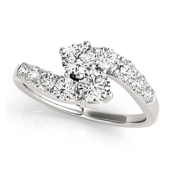 Diamond Accented Contoured Two Stone Ring 14k White Gold (1.25ct)