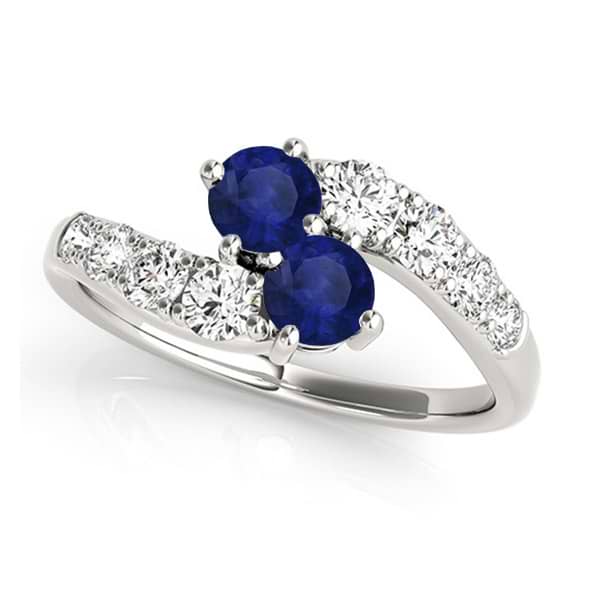 Blue Sapphire & Diamond Contoured Two Stone Ring 14k White Gold (2.00ct)