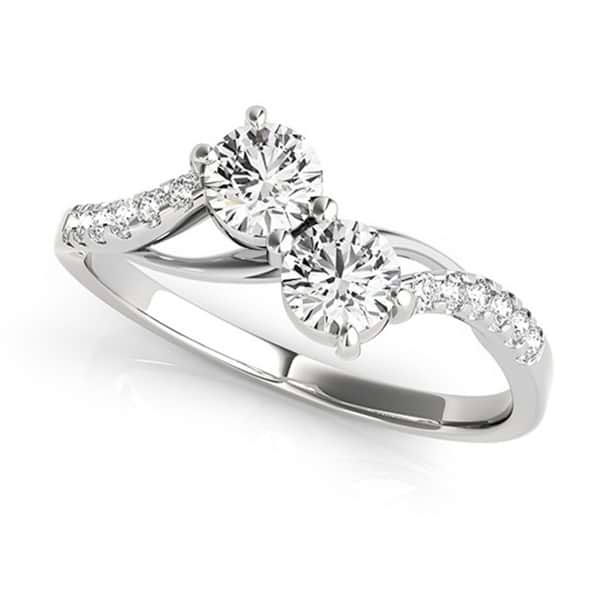 Curved Two Stone Diamond Ring with Accents 18k White Gold (0.36ct)