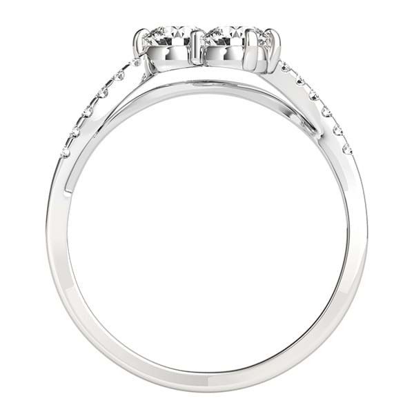 Curved Two Stone Diamond Ring with Accents 18k White Gold (0.36ct)