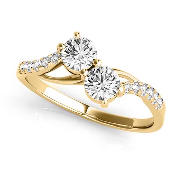 Curved Two Stone Diamond Ring with Accents 18k Yellow Gold (0.36ct)