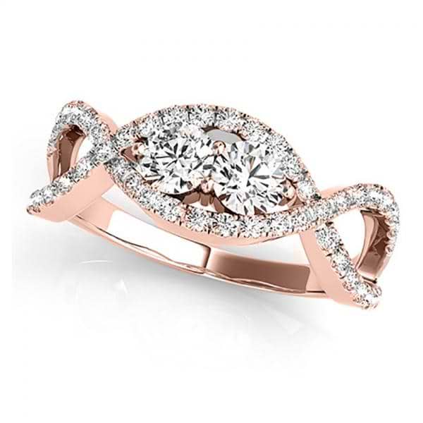 Diamond Twisted Infinity Two Stone Ring 14k Rose Gold (1.00ct)