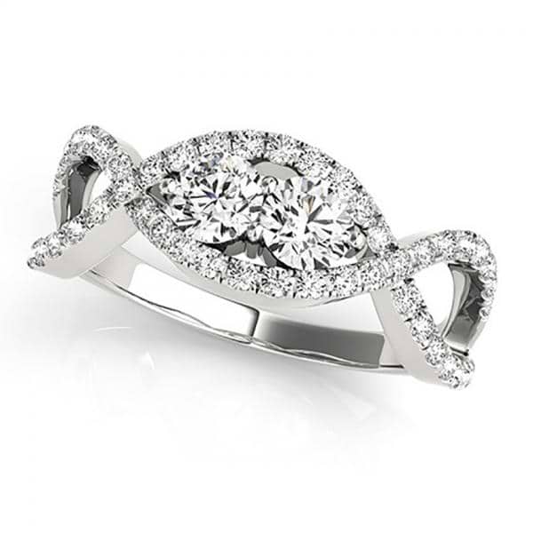 Diamond Twisted Infinity Two Stone Ring 14k White Gold (1.00ct)