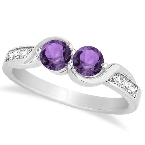 Amethyst Diamond Accented Twisted Two Stone Ring 14k White Gold (1.13ct)