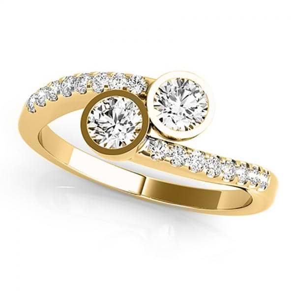 Diamond Pave Accented Bezel Set Two Stone Ring 14k Yellow Gold 1.17ct