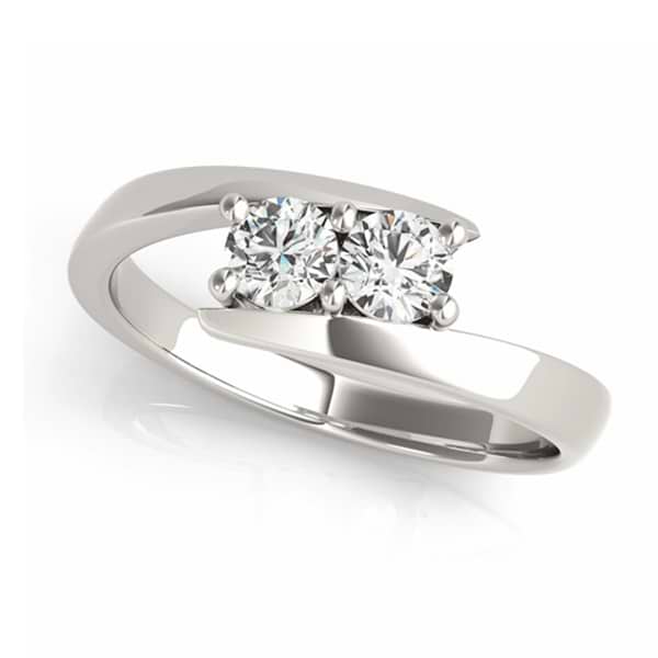 Diamond Solitaire Tension Two Stone Ring 14k White Gold 0.12ct - NG1433