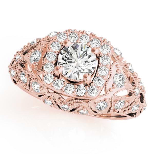 Antique Style Diamond Halo Engagement Ring 14k Rose Gold (0.94ct)