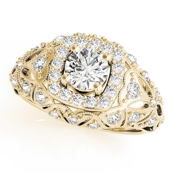 Antique Style Diamond Halo Engagement Ring 18k Yellow Gold (0.94ct)