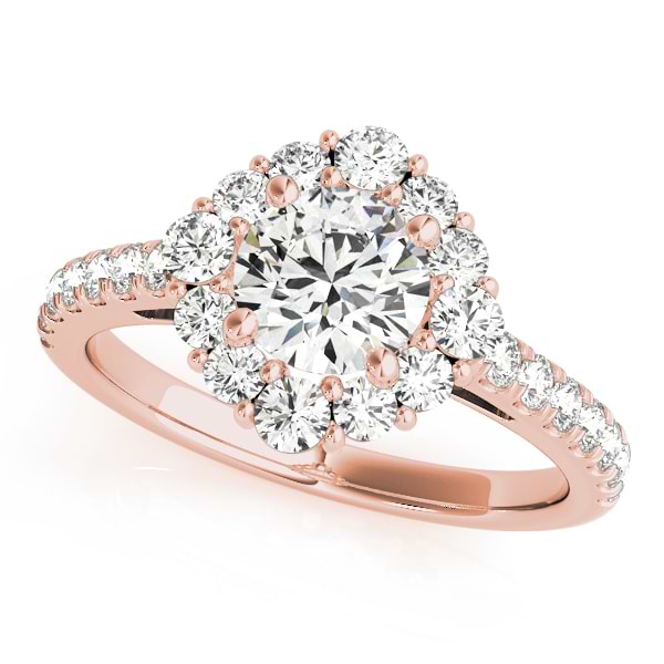 Diamond Halo East West Engagement Ring 18k Rose Gold (1.32ct)